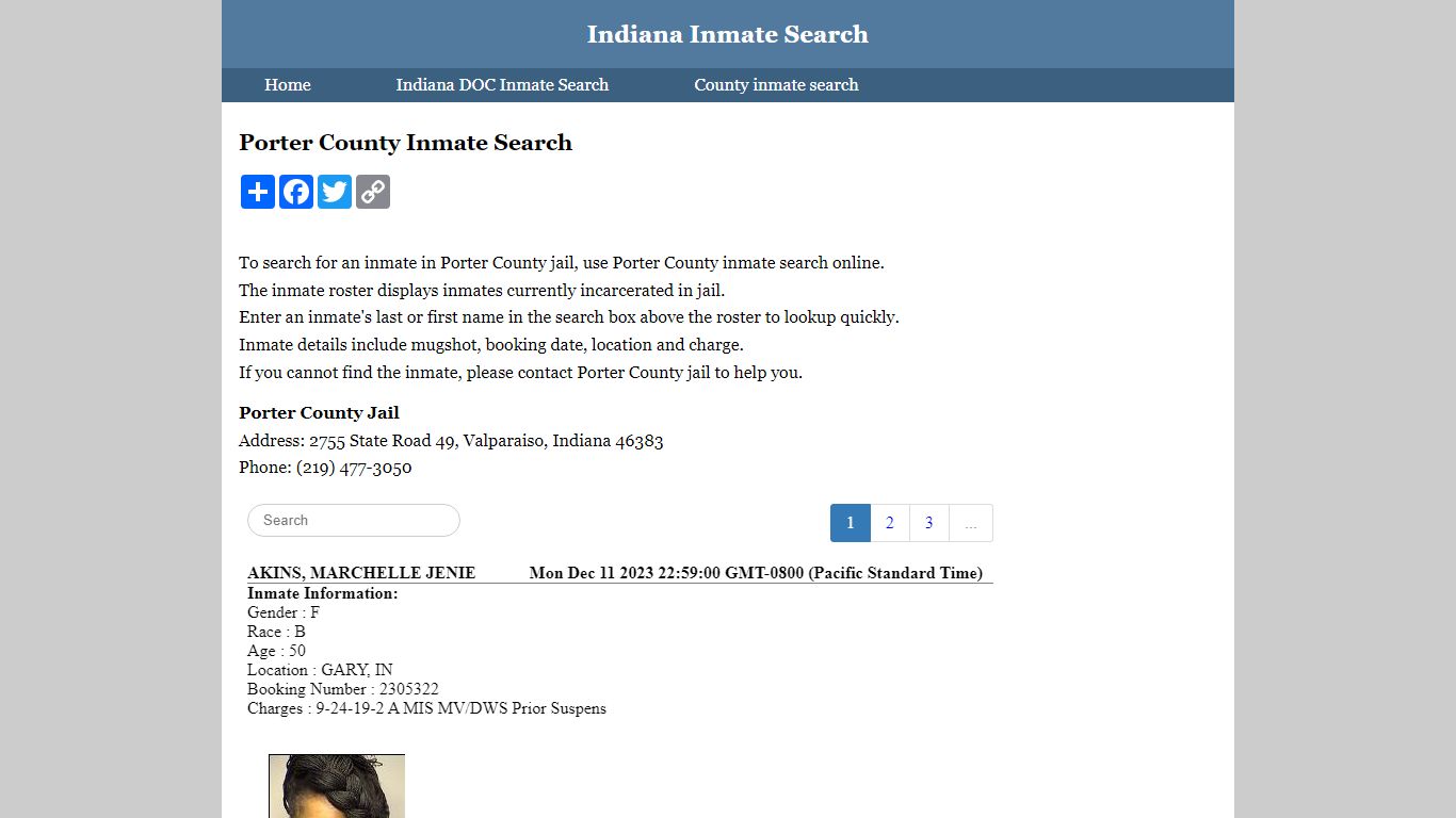 Porter County Inmate Search